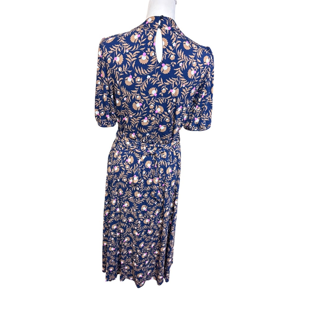 Boden Blue Flora Jersey Puff Sleeve Tie Waist Midi Dress Cottagecore Preppy 10 - Picture 5 of 13